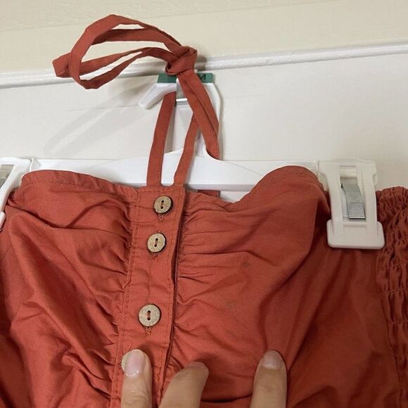 Free People Orange bodycon cinched strapless button down dress XS - Picture 4 of 8